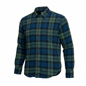 J. Crew Mens Button Up Flannel Shirt Size XL Forest‎ Green Blue Outdoors Cozy